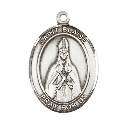 Everlasting Light Jewelry Women's Pewter Saint St. Blaise Medal Pendant Necklace with 18 Inch Rhodium Plated Lite Curb Brass Chain– Patron Saint St. of Throat Ailments, Catholic Medal – Velvet Gift Box Included