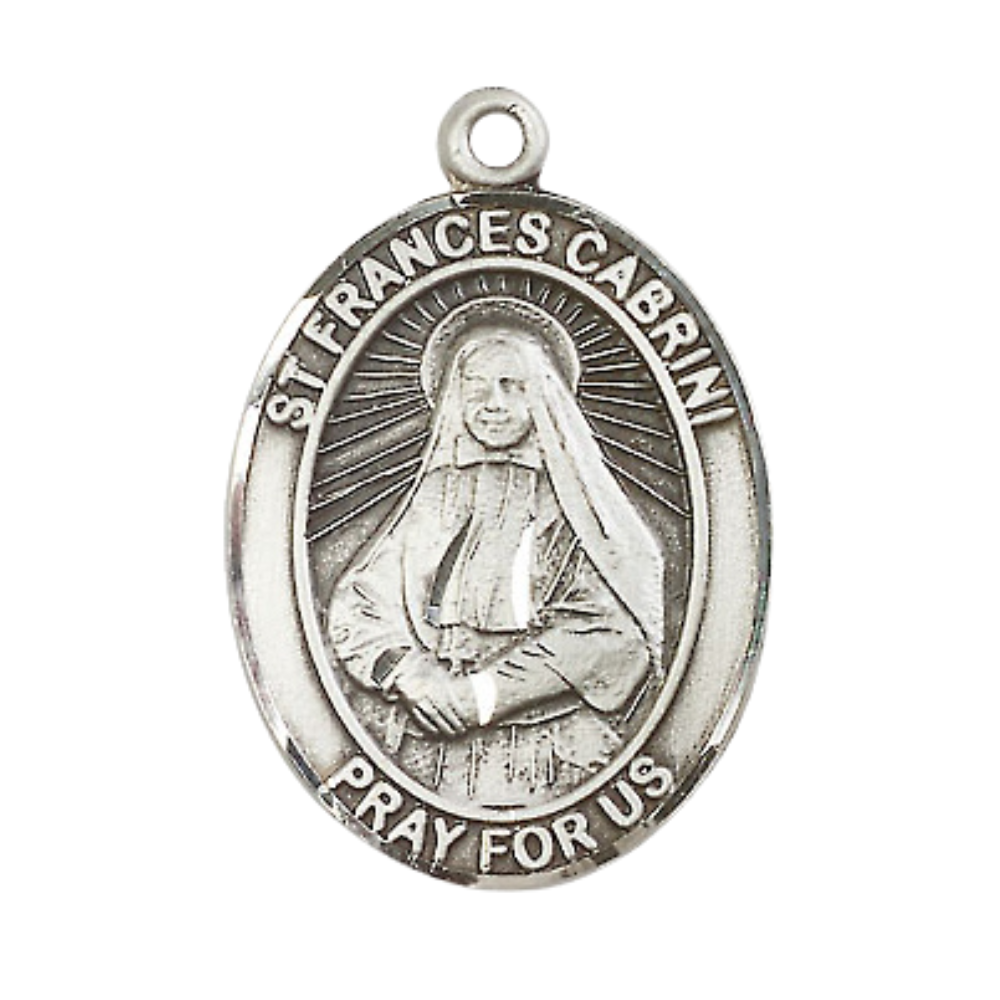 Everlasting Light Jewelry Women's Pewter Saint St. Frances Cabrini Medal Pendant Necklace with 18 Inch Rhodium Plated Lite Curb Brass Chain– Patron Saint St. of Hospital Administrators, Catholic Medal – Velvet Gift Box Included
