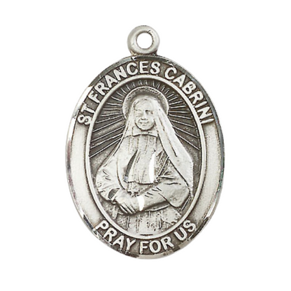Everlasting Light Jewelry Women's Pewter Saint St. Frances Cabrini Medal Pendant Necklace with 18 Inch Rhodium Plated Lite Curb Brass Chain– Patron Saint St. of Hospital Administrators, Catholic Medal – Velvet Gift Box Included