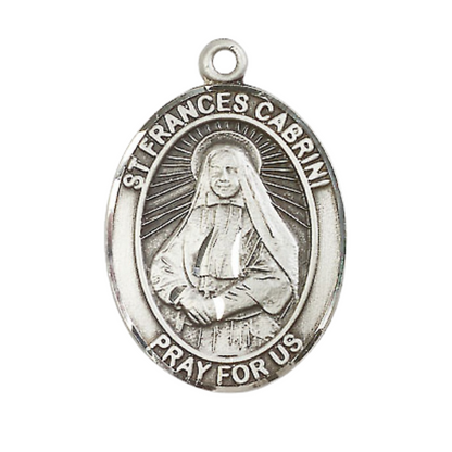 Saint St. Frances Cabrini Men's Pewter Medal Necklace– Patron Saint St. of Hospital Administrators – 24 Inch Light Rhodium Plated Heavy Curb Chain, Catholic Medal – Velvet Gift Box