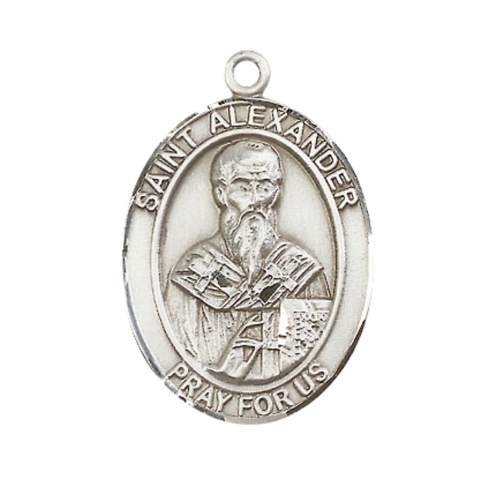 Women's .925 Sterling Silver Patron Saint St. Alexander Constantinople Medal Pendant with 18 Inch Rhodium Plated Lite Curb Brass Chain Catholic Religious Necklace - Made in USA, Deluxe Velvet Gift Box