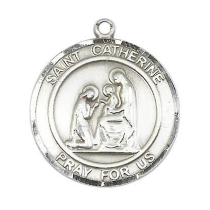 Men's .925 Sterling Silver Saint St. Catherine of Siena Pendant – 1" x 7/8" – 24 Inch Rhodium Plated Chain – Patron Saint St. of Fire Prevention – Catholic Necklace – Velvet Gift Box Included