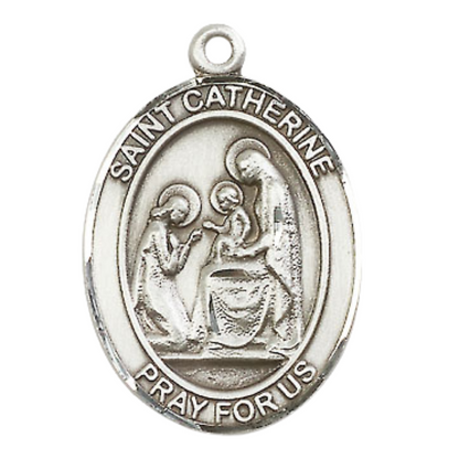Everlasting Light Jewelry Women's Pewter Saint St. Catherine of Siena Medal Pendant Necklace with 18 Inch Rhodium Plated Lite Curb Brass Chain– Patron Saint St. of Fire Prevention, Catholic Medal – Velvet Gift Box Included