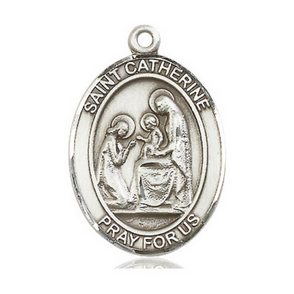 Sterling Silver Saint Catherine of Siena Medal – Patron Saint of Fire Prevention with 24” Light Rhodium Heavy Curb Chain