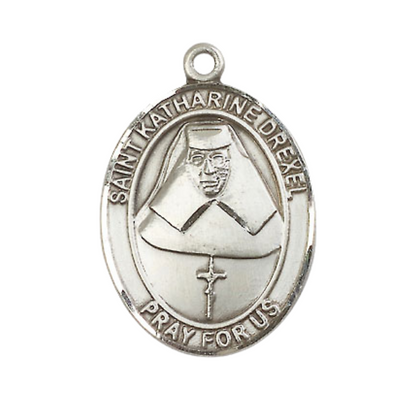 Everlasting Light Jewelry Women's Pewter Saint St. Katharine Drexel Medal Pendant Necklace with 18 Inch Rhodium Plated Lite Curb Brass Chain– Patron Saint St. Against Racism Catholic Medal – Velvet Gift Box Included