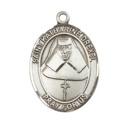 Saint St. Katharine Drexel Men's .925 Sterling Silver Medal Necklace– Patron Saint St. Against Racism – 24 Inch Light Rhodium Plated Heavy Curb Chain, Catholic Medal – Velvet Gift Box