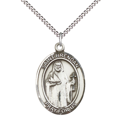 Women's Pewter Saint St. Brendan the Navigator Medal Pendant Necklace with 18 Inch Rhodium Plated Lite Curb Brass Chain– Patron Saint St. of Sailors & Mariners Catholic Medal – Velvet Gift Box Included