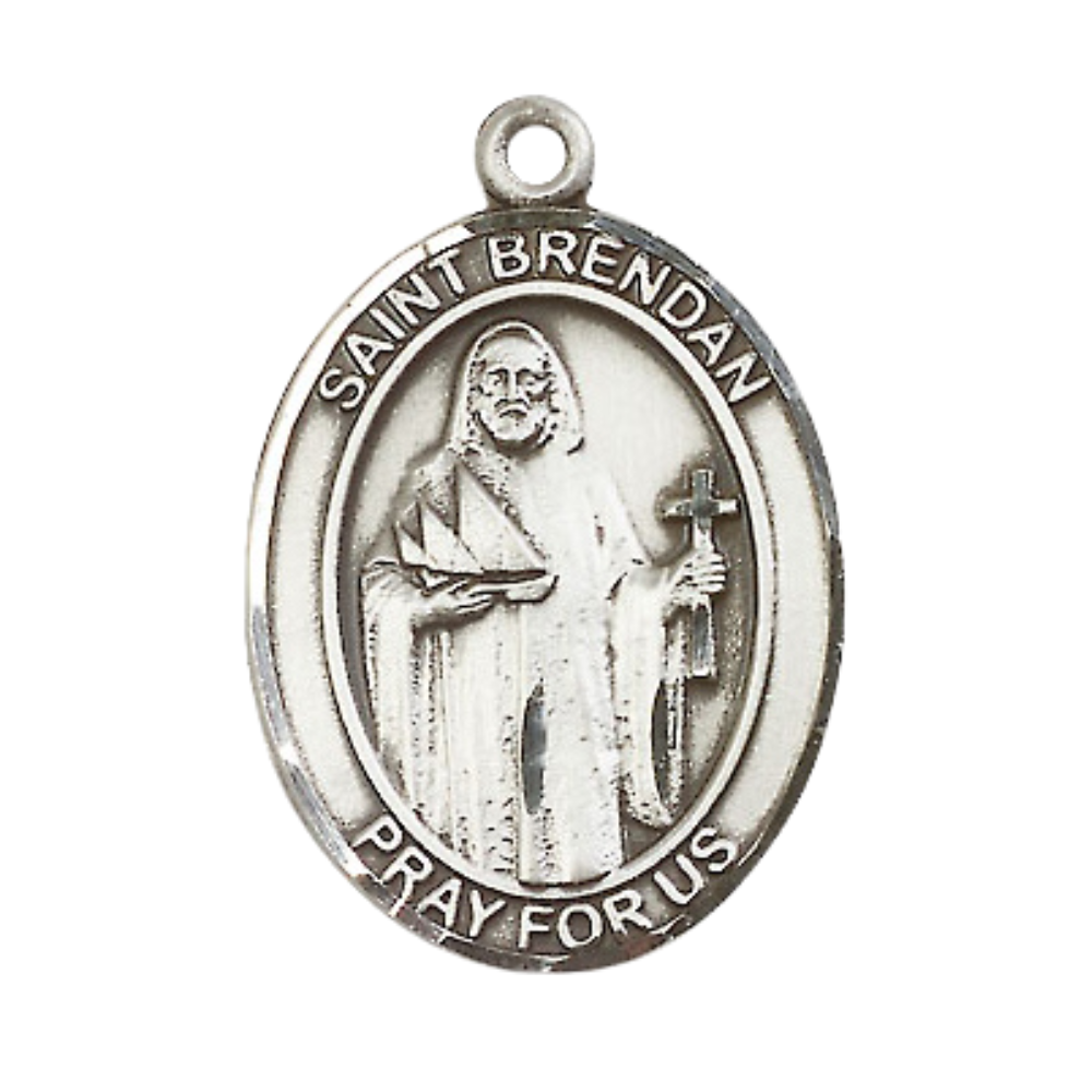 Women's Pewter Saint St. Brendan the Navigator Medal Pendant Necklace with 18 Inch Rhodium Plated Lite Curb Brass Chain– Patron Saint St. of Sailors & Mariners Catholic Medal – Velvet Gift Box Included