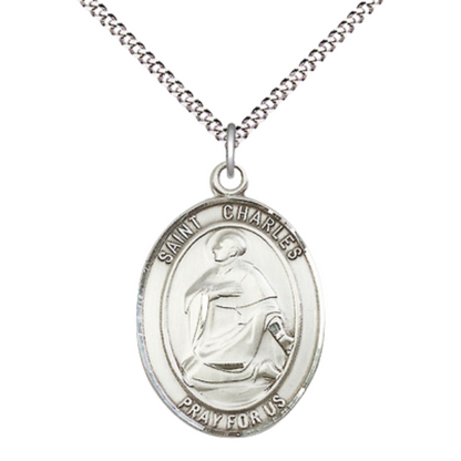 Everlasting Light Jewelry Women's Pewter Saint St. Charles Borromeo Medal Pendant Necklace with 18 Inch Rhodium Plated Lite Curb Brass Chain– Patron Saint St. of Catechists & Seminarians, Catholic Medal – Velvet Gift Box Included