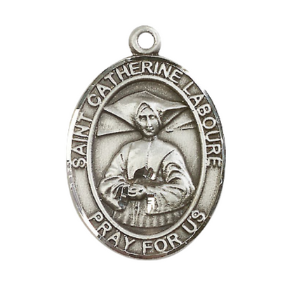Saint St. Catherine Laboure Men's Medal Necklace – 24 Inch Endless Light Rhodium Plated Heavy Curb Chain, Catholic Medal – Miraculous Medal Patron Saint St. – Elegant Velvet Gift Box