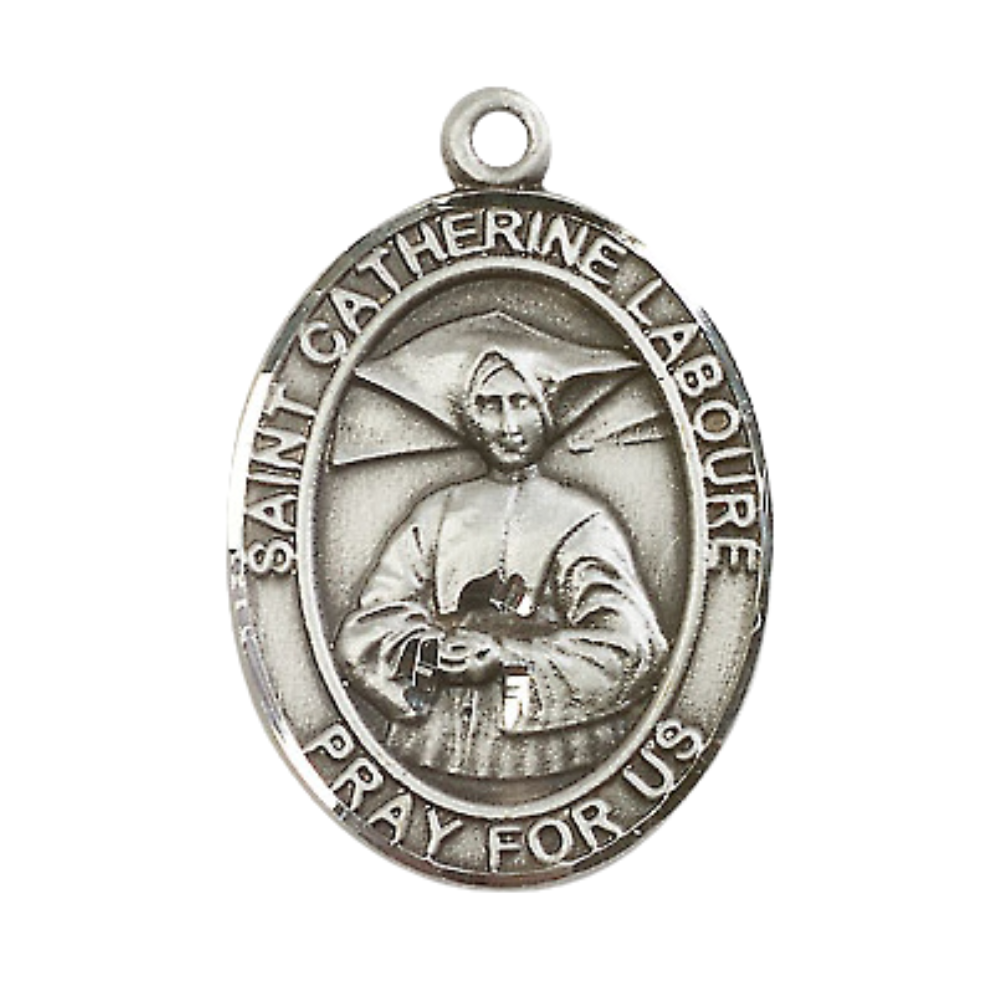Saint St. Catherine Laboure Medal Necklace – 24 Inch Endless Light Rhodium Plated Heavy Curb Chain, Catholic Medal – Miraculous Medal Patron Saint St. – Elegant Velvet Gift Box