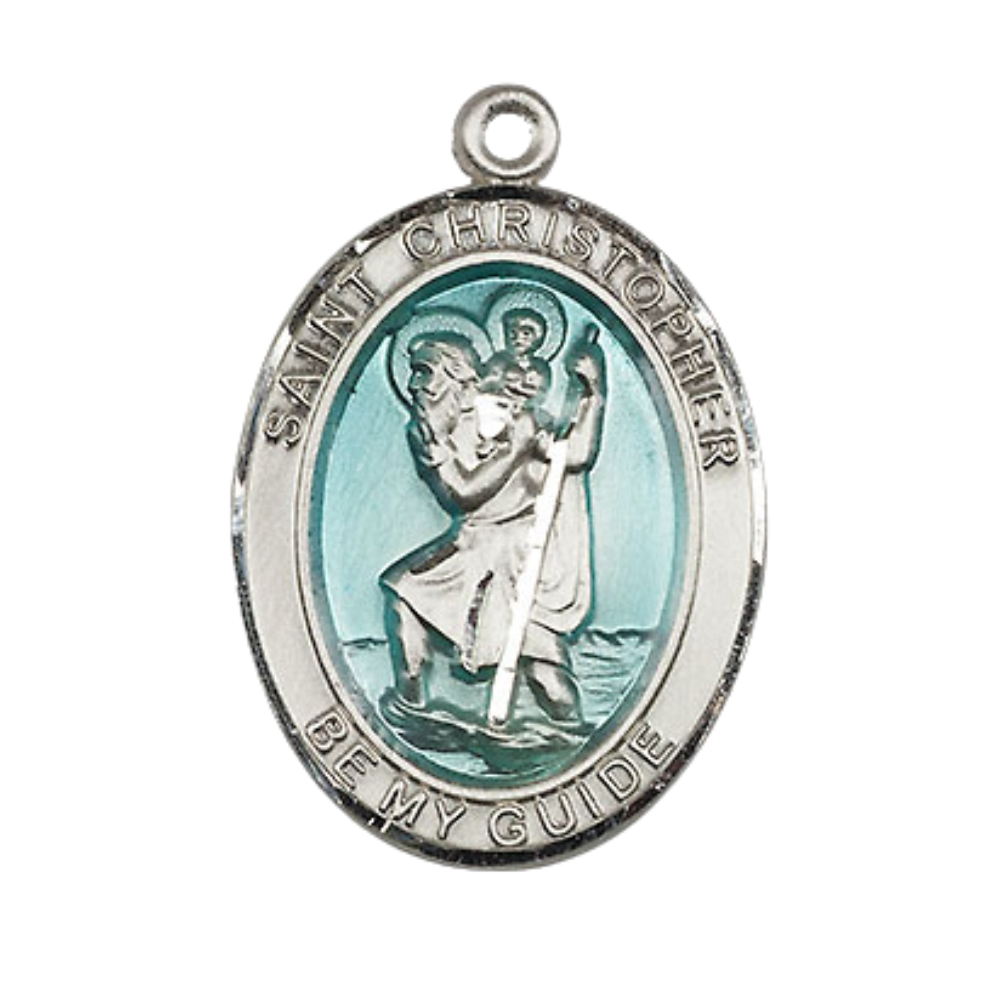 Everlasting Light Jewelry Women's .925 Sterling Silver Saint St. Christopher Medal Pendant on 18 Inch Rhodium Plated Lite Curb Brass Chain - Catholic Religious Necklace Made in USA, Deluxe Velvet Gift Box