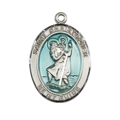 Everlasting Light Jewelry Men's .925 Sterling Silver St Christopher Medal Pendant on 24 Inch Endless Rhodium Plated Heavy Curb Chain -Catholic Religious Necklace Made in USA,Deluxe Velvet Gift Box