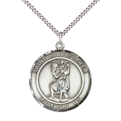 Women's .925 Sterling Silver Saint St. Christopher Medal Pendant on 18 Inch Rhodium Plated Lite Curb Brass Chain w/ Lobster Claw Clasp, Catholic Religious Necklace- Made in USA- Deluxe Velvet Gift Box