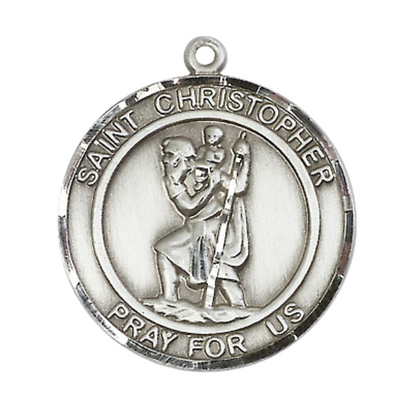 Everlasting Light Jewelry Men's Pewter Saint St. Christopher Medal Pendant Necklace – 1" x ? – 24 Inch Endless Rhodium Plated Chain – Patron Saint St. of Travelers & Motorists, Catholic Medal – Velvet Gift Box Included