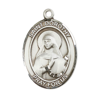 Women's .925 Sterling Silver Saint St. Dorothy Medal Pendant on 18 Inch Rhodium Plated Lite Curb Brass Chain w/ Lobster Claw Clasp, Catholic Religious Necklace - Made in USA- Deluxe Velvet Gift Box