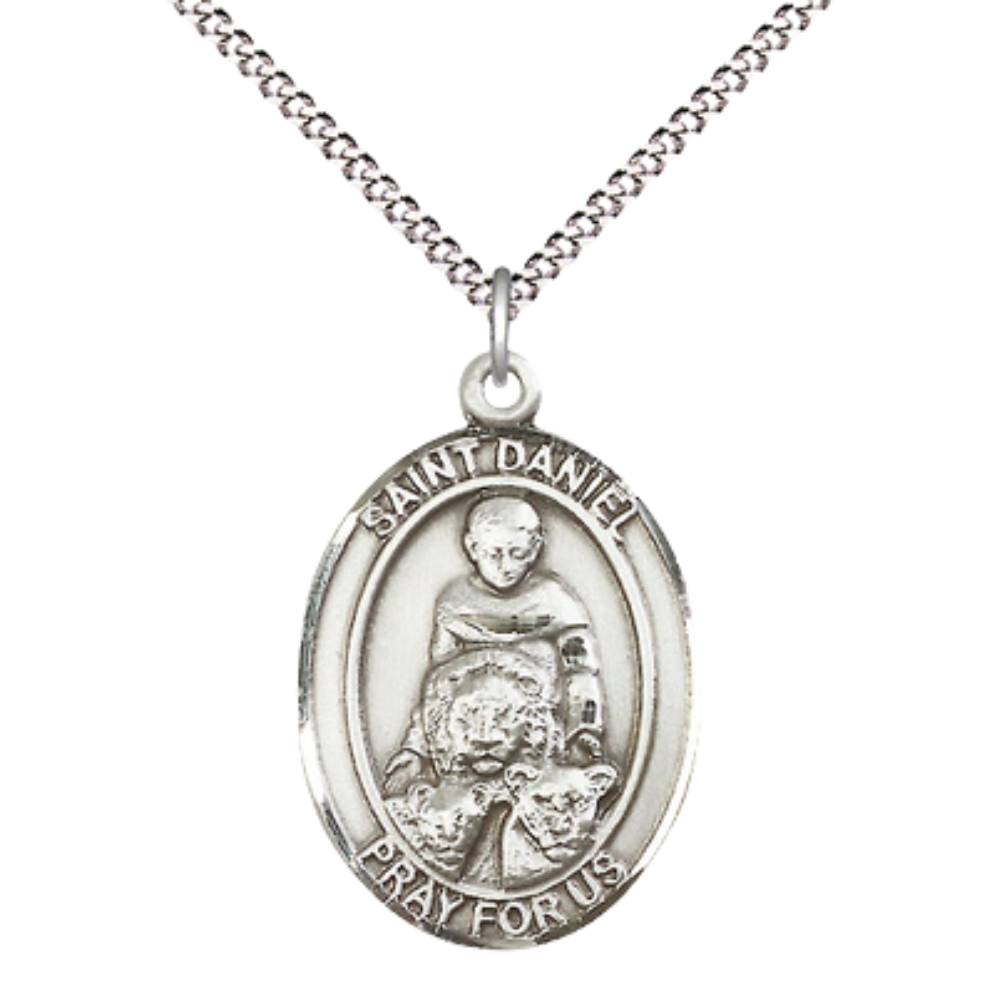 Everlasting Light Jewelry Women's Pewter Saint St. Daniel Medal Pendant Necklace with 18 Inch Rhodium Plated Lite Curb Brass Chain– Patron Saint St. of Prisoners, Catholic Medal – Velvet Gift Box Included