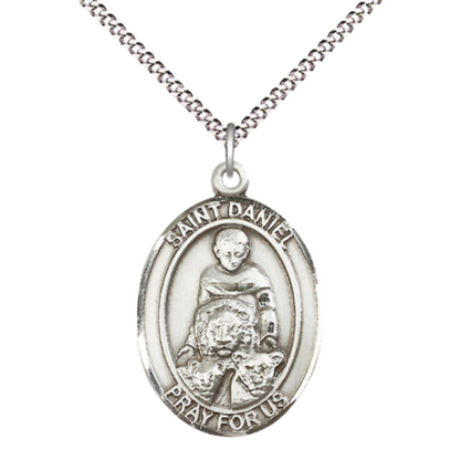 Everlasting Light Jewelry Women's Pewter Saint St. Daniel Medal Pendant Necklace with 18 Inch Rhodium Plated Lite Curb Brass Chain– Patron Saint St. of Prisoners, Catholic Medal – Velvet Gift Box Included