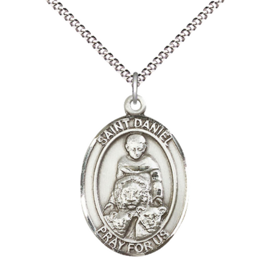 Everlasting Light Jewelry Women's Pewter Saint St. Daniel Medal Pendant Necklace with 18 Inch Rhodium Plated Lite Curb Brass Chain– Patron Saint St. of Prisoners, Catholic Medal – Velvet Gift Box Included