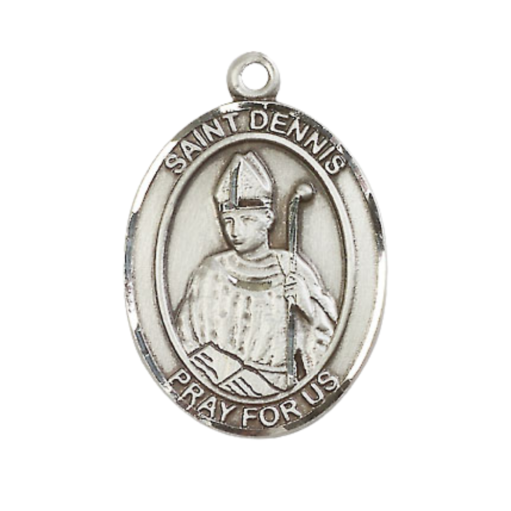 Everlasting Light Jewelry Women's .925 Sterling Silver Saint St. Dennis Medal Pendant with 18 Inch Rhodium Plated Lite Curb Brass Chain Catholic Religious Necklace - Made in USA, Deluxe Velvet Gift Box