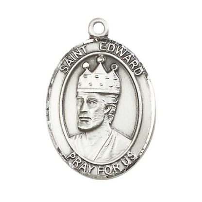 Everlasting Light Jewelry Women's Pewter Saint St. Edward the Confessor Medal Pendant Necklace with 18 Inch Rhodium Plated Lite Curb Brass Chain– Patron Saint St. of Difficult Marriages, Catholic Medal – Velvet Gift Box Included