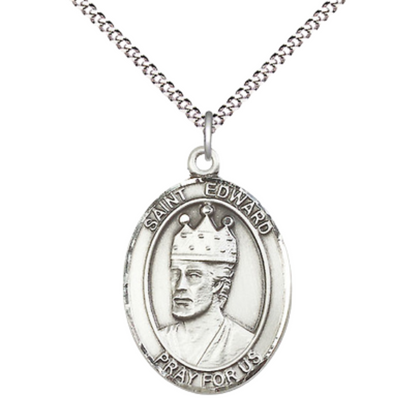 Everlasting Light Jewelry Women's Pewter Saint St. Edward the Confessor Medal Pendant Necklace with 18 Inch Rhodium Plated Lite Curb Brass Chain– Patron Saint St. of Difficult Marriages, Catholic Medal – Velvet Gift Box Included