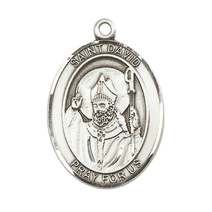 Women's .925 Sterling Silver Saint St. David of Wales Medal Pendant on 18 Inch Rhodium Plated Lite Curb Brass Chain w/ Lobster Claw Clasp, Catholic Religious Necklace - Made in USA- Deluxe Velvet Gift Box