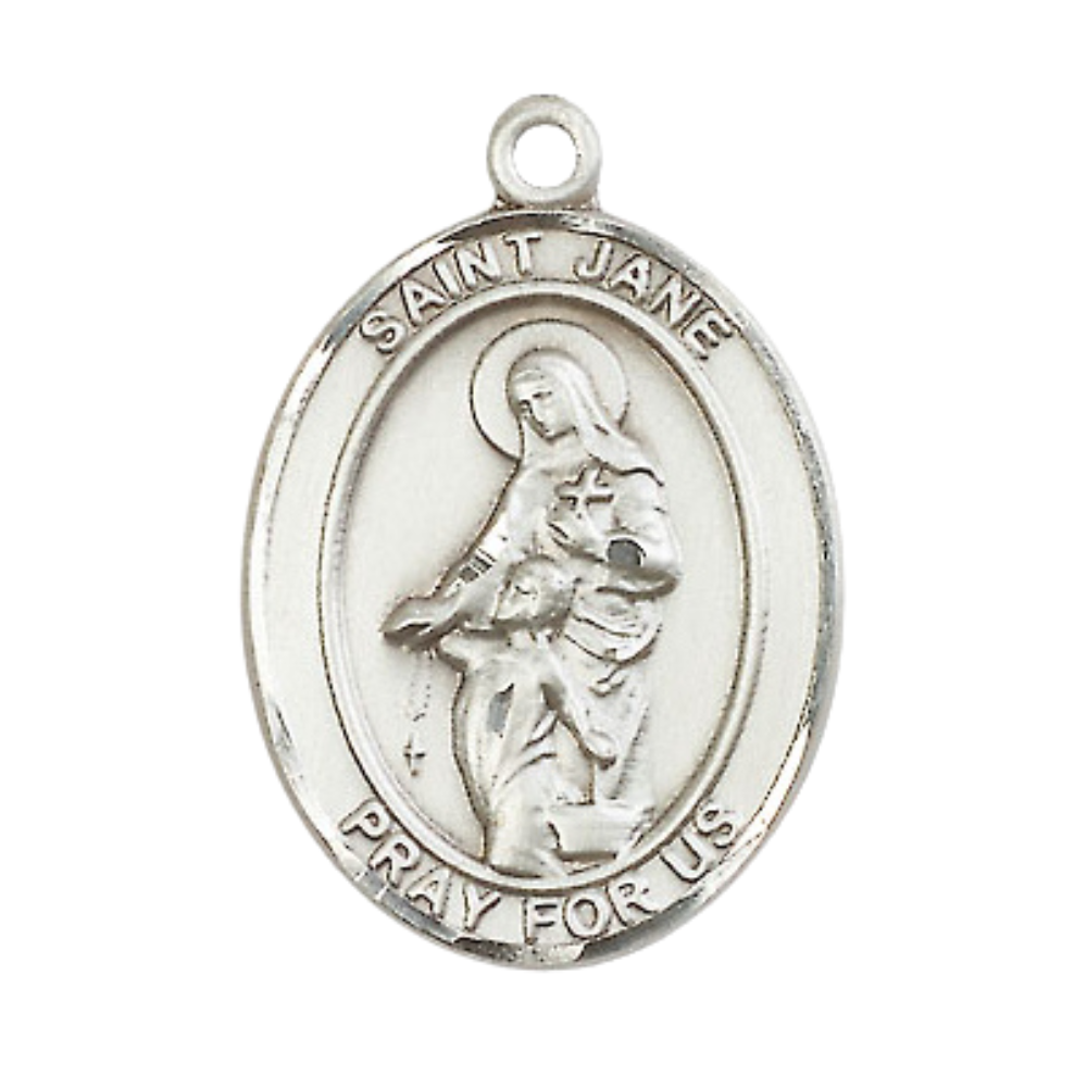 Women's .925 Sterling Silver Saint St. Jane of Valois Medal Pendant on 18 Inch Rhodium Plated Lite Curb Brass Chain w/ Lobster Claw Clasp, Catholic Religious Necklace - Made in USA- Deluxe Velvet Gift Box