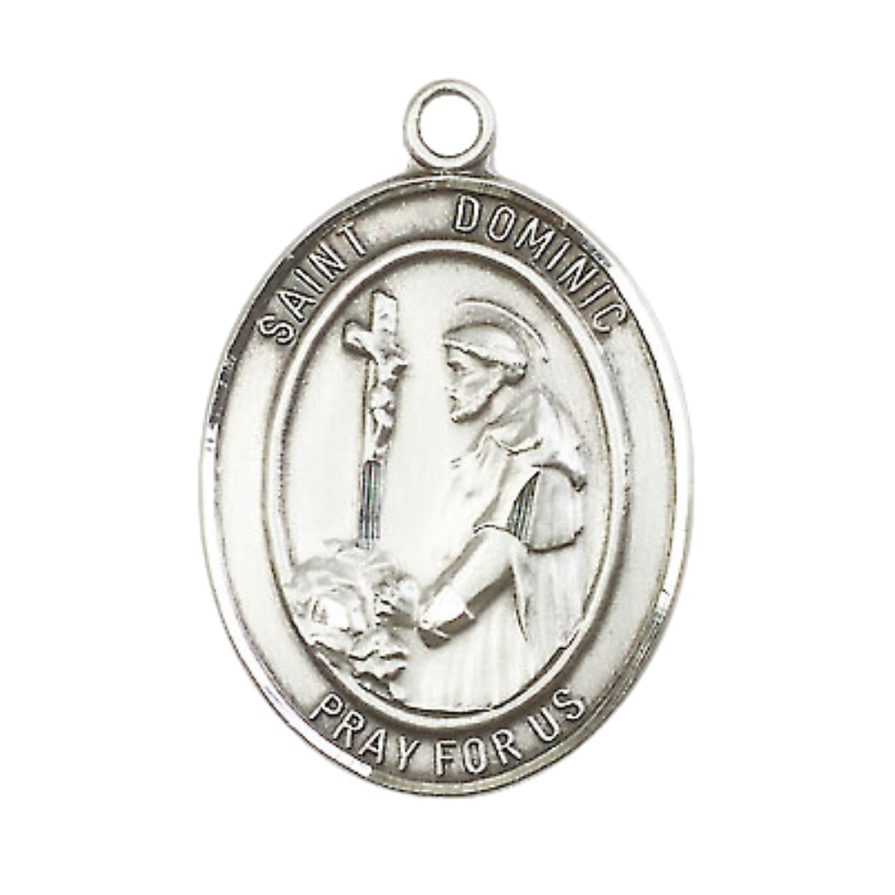 Women's .925 Sterling Silver Saint St. Dominic de Guzman Medal Pendant on 18 Inch Rhodium Plated Lite Curb Brass Chain w/ Lobster Claw Clasp, Catholic Religious Necklace - Made in USA- Deluxe Velvet Gift Box