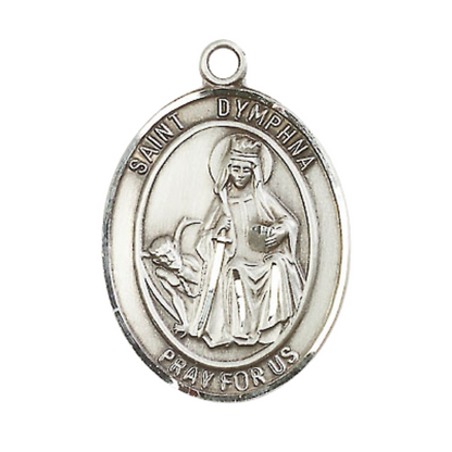 Everlasting Light Jewelry Women's Pewter Saint St. Dymphna Medal Pendant Necklace with 18 Inch Rhodium Plated Lite Curb Brass Chain– Patron Saint St. of Mental Illness & Runaways, Catholic Medal – Velvet Gift Box Included