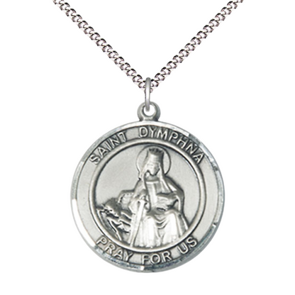 Women's .925 Sterling Silver Saint St. Dymphna Medal Pendant on 18 Inch Rhodium Plated Lite Curb Brass Chain w/ Lobster Claw Clasp, Catholic Religious Necklace - Made in USA- Deluxe Velvet Gift Box