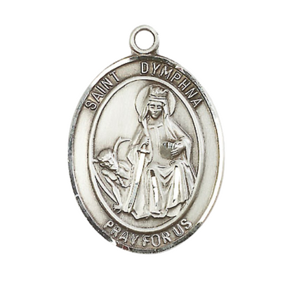 Sterling Silver Saint Dymphna Medal – Patron Saint of Mental Illness & Runaways with 24” Light Rhodium Heavy Curb Chain