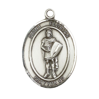 Everlasting Light Jewelry Women's Pewter Saint St. Florian Medal Pendant Necklace with 18 Inch Rhodium Plated Lite Curb Brass Chain– Patron Saint St. of Firefighters, Catholic Medal – Velvet Gift Box Included