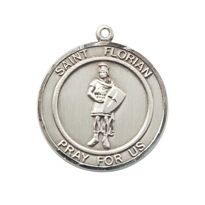 Women's .925 Sterling Silver Saint St. Florian Medal Pendant on 18 Inch Rhodium Plated Lite Curb Brass Chain w/ Lobster Claw Clasp, Catholic Religious Necklace- Made in USA- Deluxe Velvet Gift Box