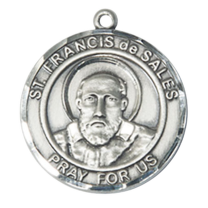 Mens .925 Sterling Silver Saint St. Francis de Sales Medal Pendant on 24 Inch Rhodium Plated Heavy Curb Brass Chain w/ Lobster Claw clasp, Catholic Religious Necklace - Made in USA- Deluxe Velvet Gift Box