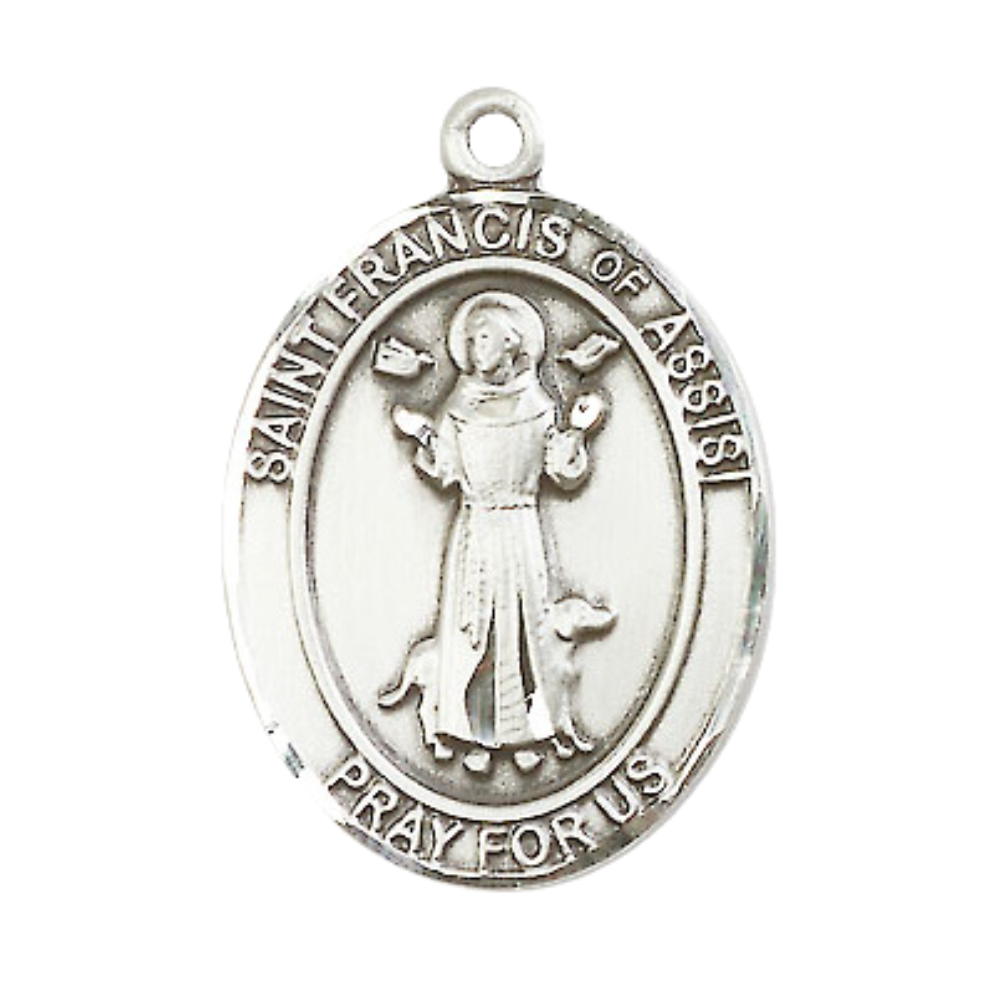 Women's Pewter Saint St. Francis of Assisi Medal Pendant Necklace with 18 Inch Rhodium Plated Lite Curb Brass Chain– Patron Saint St. of Animals & Catholic Action – Velvet Gift Box Included