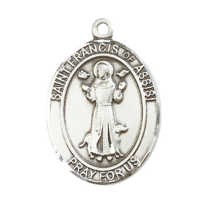 Women's Pewter Saint St. Francis of Assisi Medal Pendant Necklace with 18 Inch Rhodium Plated Lite Curb Brass Chain– Patron Saint St. of Animals & Catholic Action – Velvet Gift Box Included