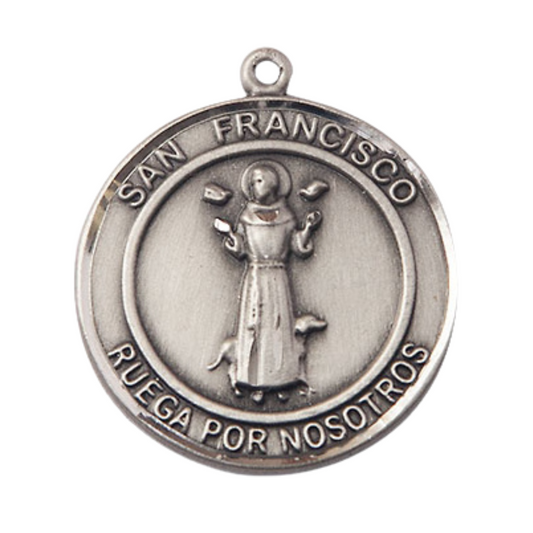 Mens .925 Sterling Silver Saint St. Francis of Assisi Medal Pendant on 24 Inch Rhodium Plated Heavy Curb Brass Chain w/ Lobster Claw clasp, Catholic Religious Necklace - Made in USA- Deluxe Velvet Gift Box