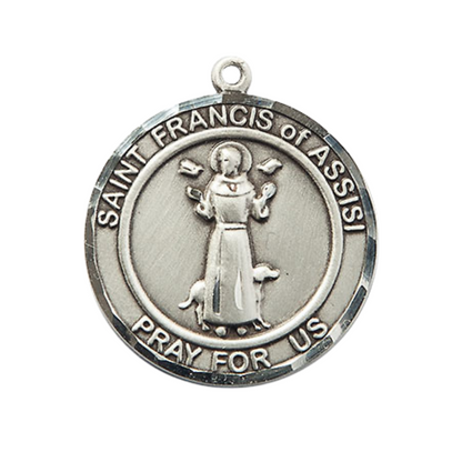 Women's Pewter Saint St. Francis of Assisi Medal Pendant on 18 Inch Rhodium Plated Lite Curb Brass Chain w/ Lobster Claw Clasp, Catholic Religious Necklace - Made in USA- Deluxe Velvet Gift Box