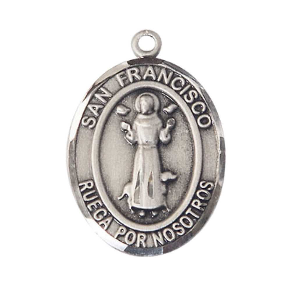 Everlasting Light Jewelry Men's Pewter San Francis Medal Pendant Necklace with 24 - Inch Rhodium Plated Chain – Patron Saint St. of Animals and Nature – Catholic Gift in Velvet Box