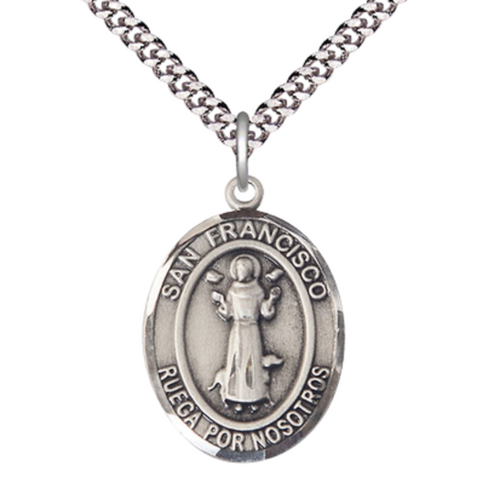 Everlasting Light Jewelry Men's Pewter San Francis Medal Pendant Necklace with 24 - Inch Rhodium Plated Chain – Patron Saint St. of Animals and Nature – Catholic Gift in Velvet Box