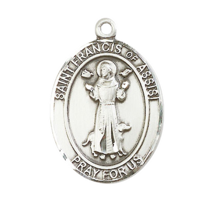 Saint St. Francis of Assisi Medal – Men's .925 Sterling Silver Pendant with 24- Inch Light Rhodium Plated Heavy Curb Chain – Patron Saint St. of Animals & Catholic Action – Velvet Gift Box Included