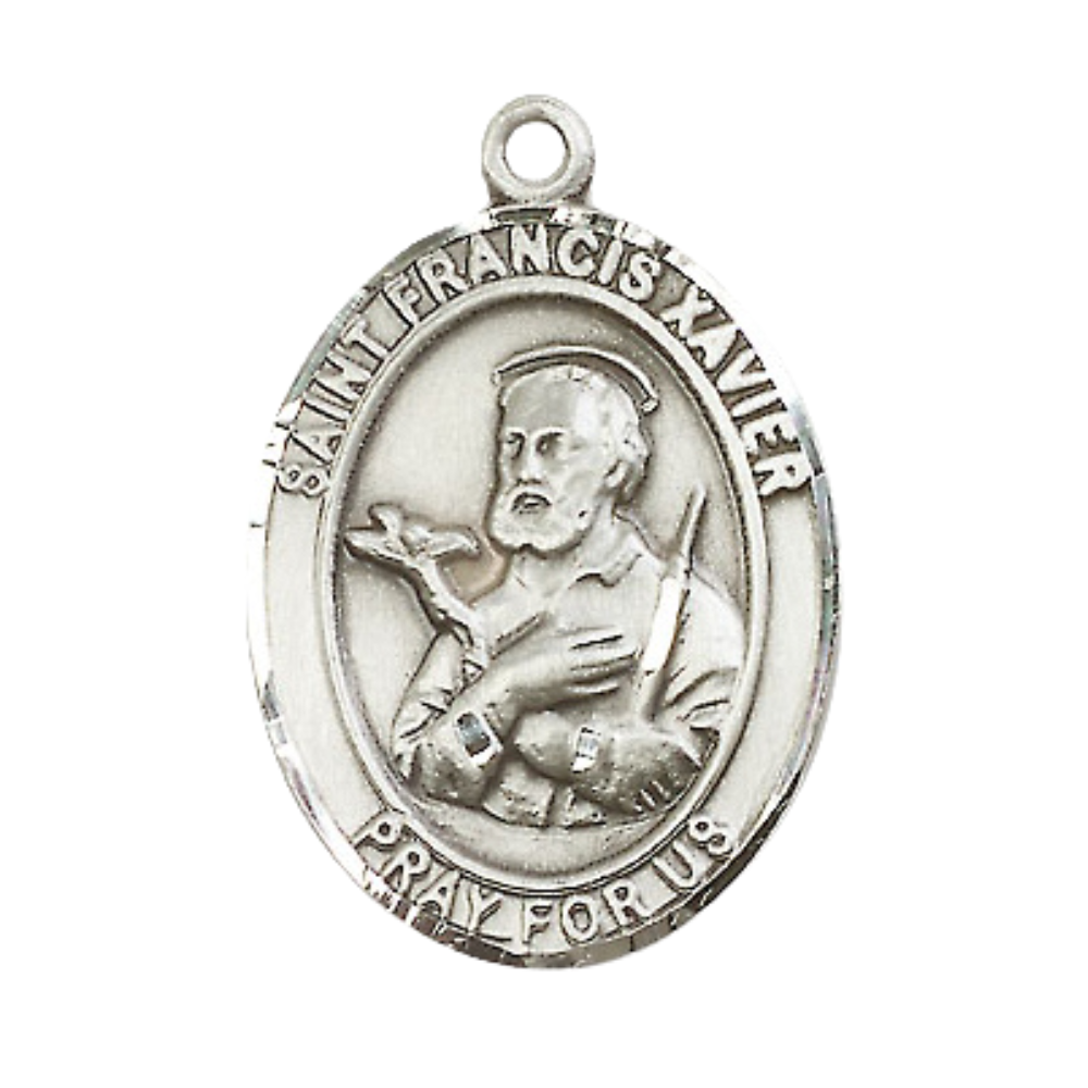 Women's .925 Sterling Silver Saint St. Francis Xavier Medal Pendant on 18 Inch Rhodium Plated Lite Curb Brass Chain w/ Lobster Claw Clasp, Catholic Religious Necklace - Made in USA- Deluxe Velvet Gift Box