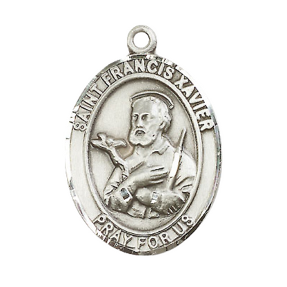 Women's .925 Sterling Silver Saint St. Francis Xavier Medal Pendant on 18 Inch Rhodium Plated Lite Curb Brass Chain w/ Lobster Claw Clasp, Catholic Religious Necklace - Made in USA- Deluxe Velvet Gift Box