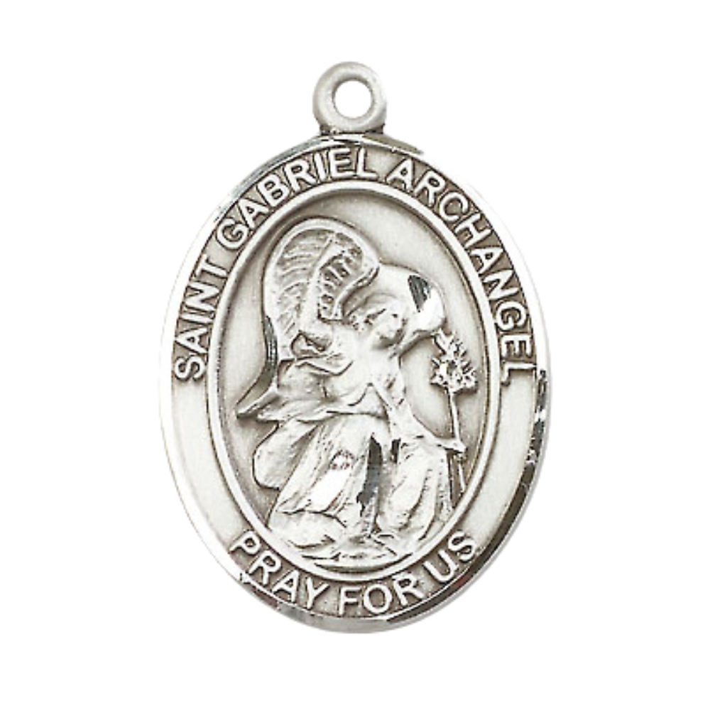 Everlasting Light Jewelry Women's Pewter Saint St. Gabriel the Archangel Medal Pendant Necklace with 18 Inch Rhodium Plated Lite Curb Brass Chain– Patron Saint St. of Messengers, Catholic Medal – Velvet Gift Box Included