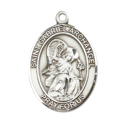 Everlasting Light Jewelry Women's Pewter Saint St. Gabriel the Archangel Medal Pendant Necklace with 18 Inch Rhodium Plated Lite Curb Brass Chain– Patron Saint St. of Messengers, Catholic Medal – Velvet Gift Box Included