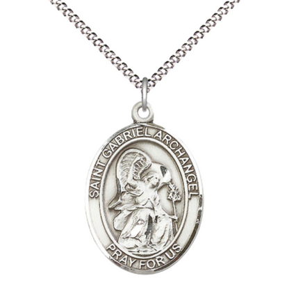 Everlasting Light Jewelry Women's Pewter Saint St. Gabriel the Archangel Medal Pendant Necklace with 18 Inch Rhodium Plated Lite Curb Brass Chain– Patron Saint St. of Messengers, Catholic Medal – Velvet Gift Box Included