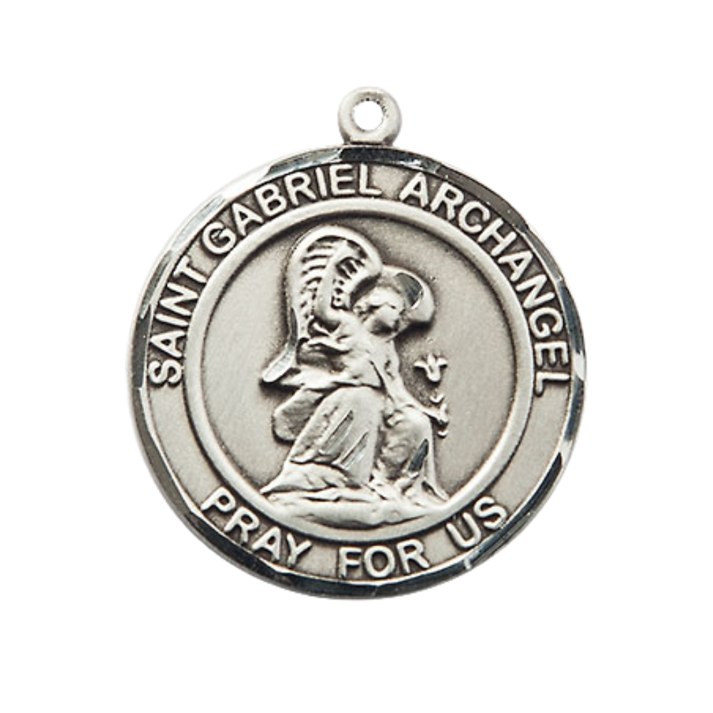 Women's .925 Sterling Silver Saint St. Gabriel the Archangel Medal Pendant on 18 Inch Rhodium Plated Lite Curb Brass Chain w/ Lobster Claw Clasp, Catholic Religious Necklace - Made in USA- Velvet Gift Box