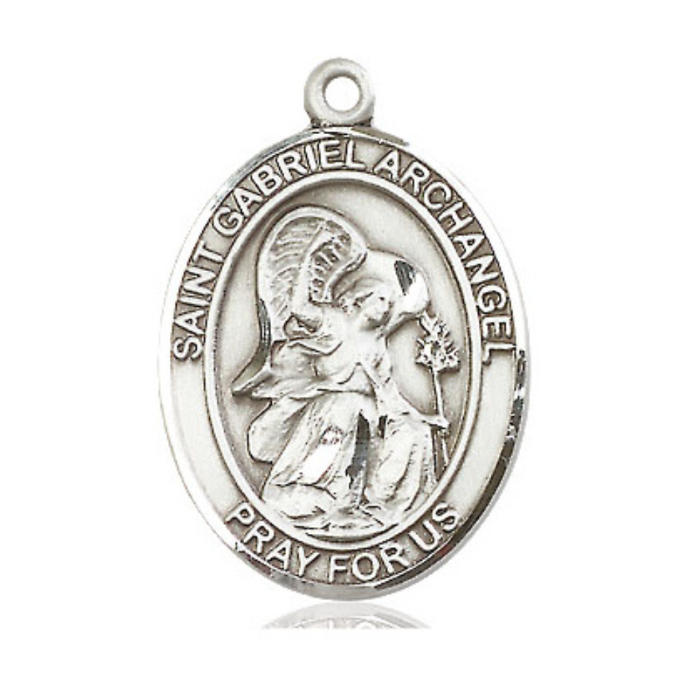 Sterling Silver Saint Gabriel the Archangel Medal – Patron Saint of Messengers with 24” Light Rhodium Heavy Curb Chain