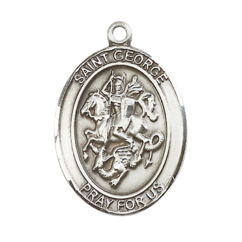 Women's .925 Sterling Silver Saint St. George Medal Pendant on 18 Inch Rhodium Plated Lite Curb Brass Chain with Lobster Claw Clasp, Catholic Religious Necklace - Made in USA- Deluxe Velvet Gift Box